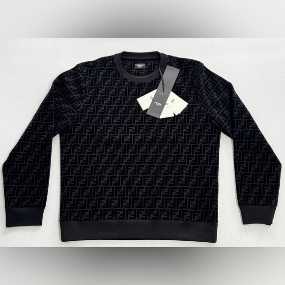 NWT! Fendi Sweatshirt Black Wool Pullover FF Logo Pattern Size Large Authentic! - Picture 5 of 15